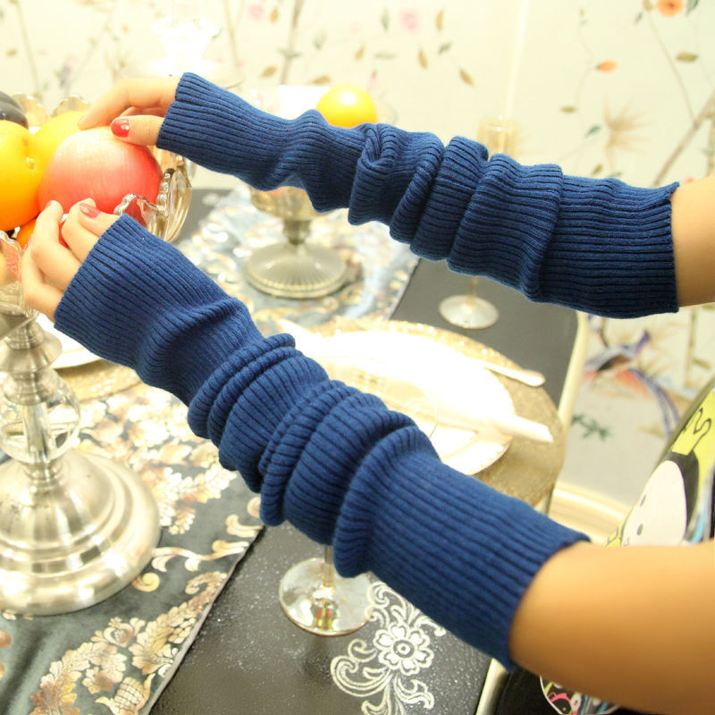 精仿毛线手臂套袖套袖女秋冬护胳膊套保暖半指加长款针织厚假袖子