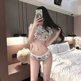 纯欲风卡通印花情趣内衣套装女可爱少女型免脱制服睡衣性感诱惑