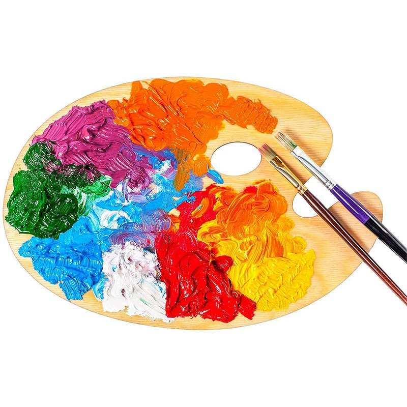 Wooden palette, acrylic, gouache painting, handheld watercolour, wrench, (Physicals)