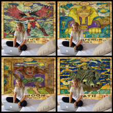 彩色塔罗牌系列挂毯埃及法老挂毯动物植物印花家居艺术背景装饰布