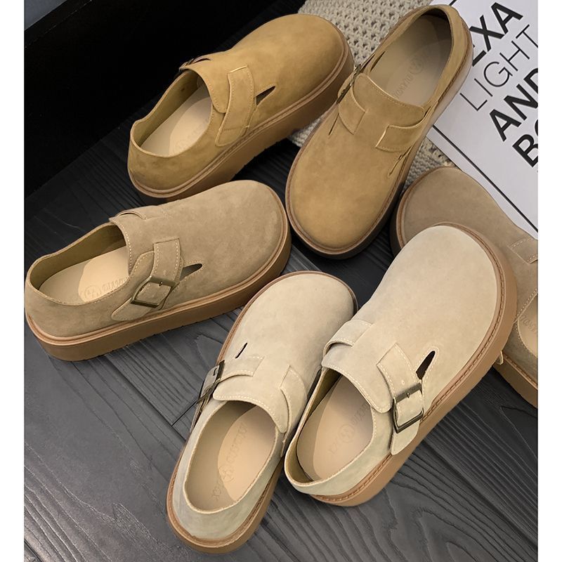 超火厚底增高勃肯鞋女全包2024新款秋季圆头百搭皮带扣复古博肯鞋