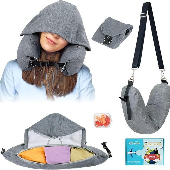 Amazon Hooded U-Shaped Pillow Neck Pillow Travel Pillow Portable Neck Pillow Printed Ready-Made Wholesale Hooded U-Shaped Pillow