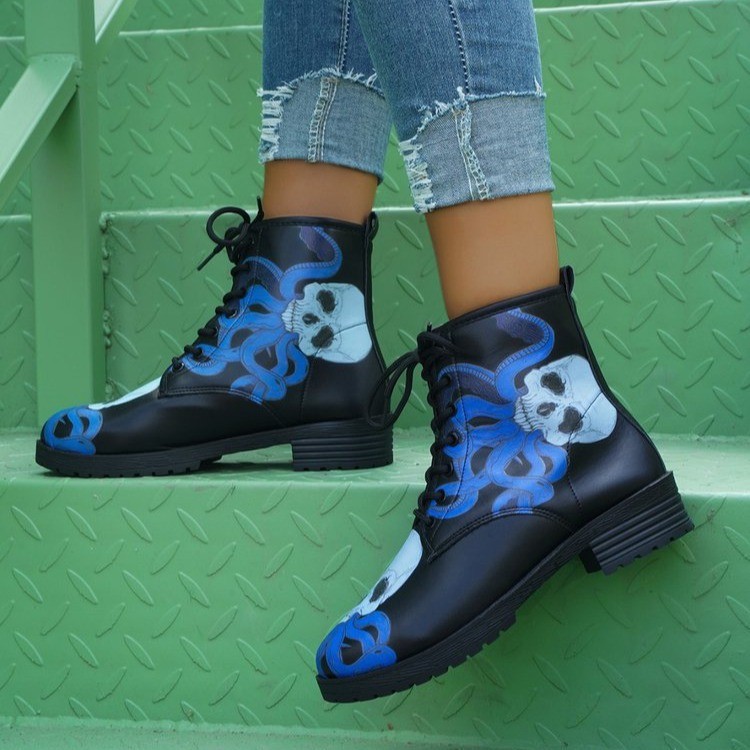 Damenschuhe Herbst und Winter neue Martin Stiefel zum Schnüren bequem PU dicke Sohlen kurze Stiefel im britischen Stil Damenstiefel_voghion.com