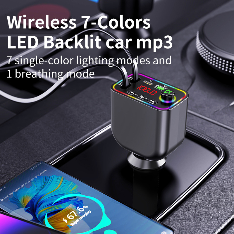 Y4 Factory Wholesale Car Mp3 Bluetooth Fm Transmitter Private Model Fast Charging Car Charger Cross-Border New Product
