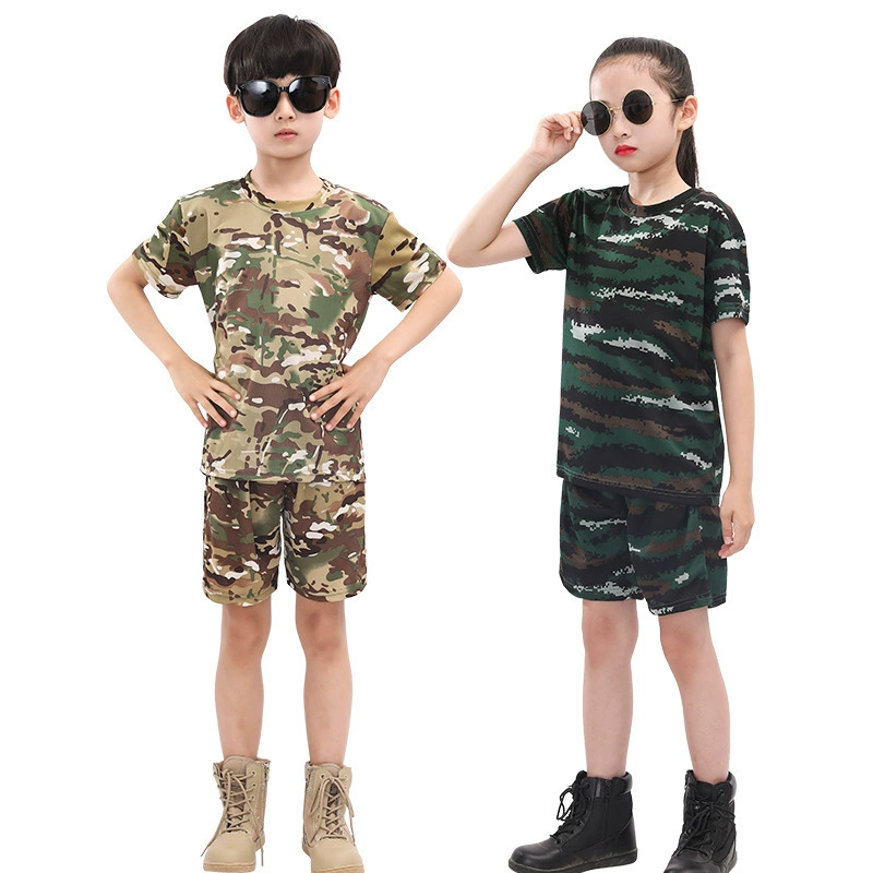 Детский Камуфляжный костюм с короткими рукавами, летняя футболка с круглым вырезом, военная одежда для учащихся начальных и средних школ, Сетчатая футболка для физической подготовки охотника