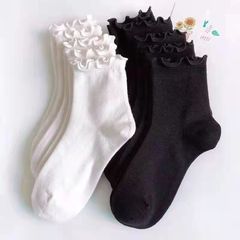 Floral Lace Socks for Women Autumn Winter Mid-Calf Summer Spring Black Lace Socks with Small Leather Shoes Summer White Short Socks 