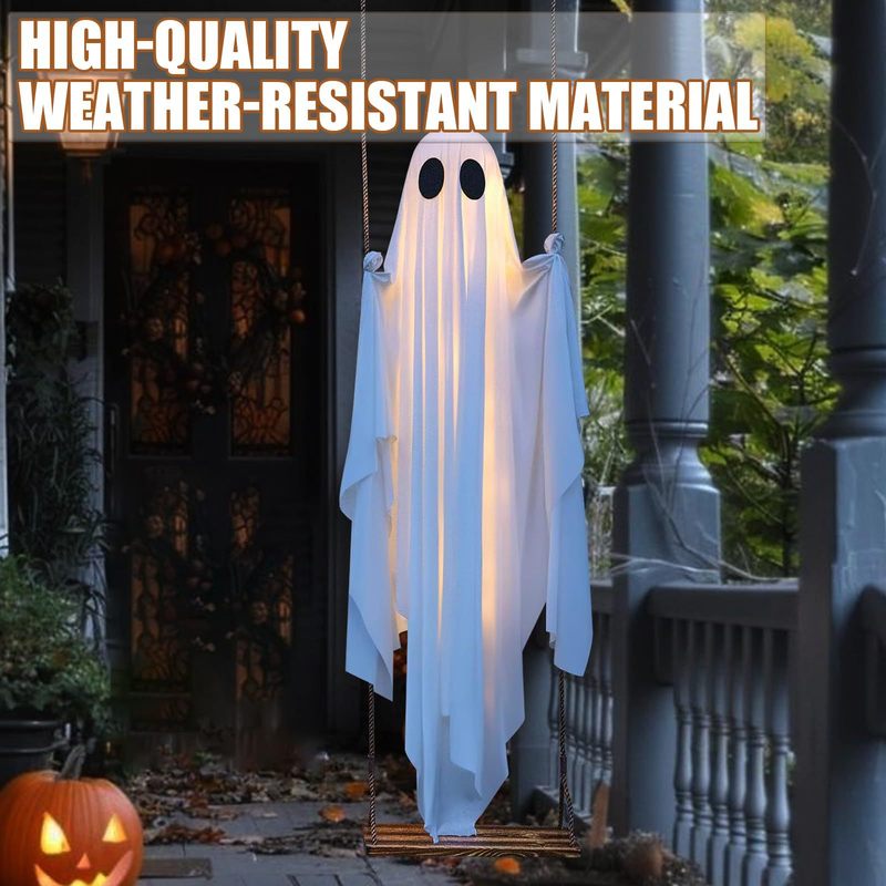 Halloween Decorations Outdoor悬挂幽灵秋千万圣节装饰带串灯|undefined