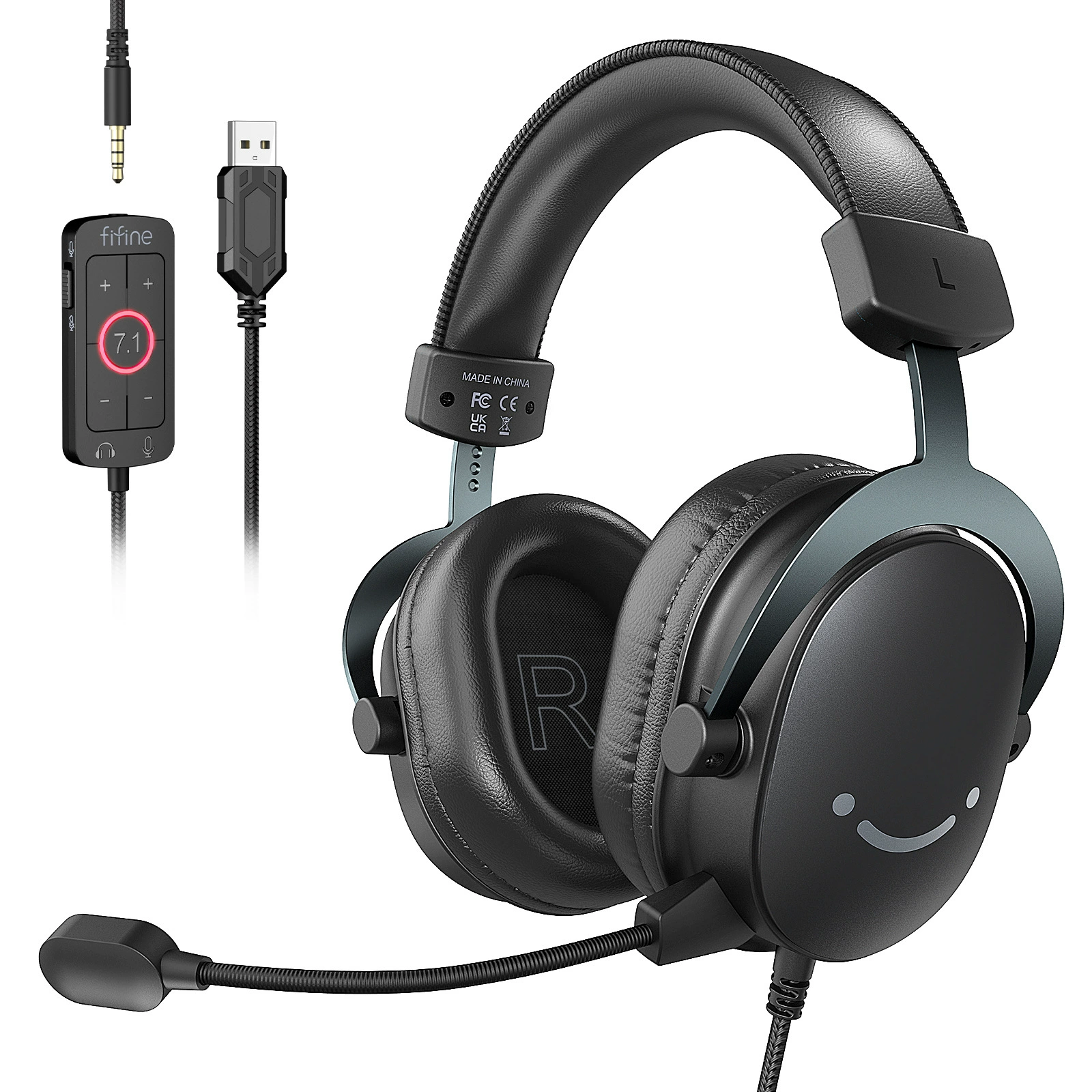 Игровая гарнитура (Fifine) H9 — 7.1 виртуальная, драйверы 50 мм, USB + 3,5 мм