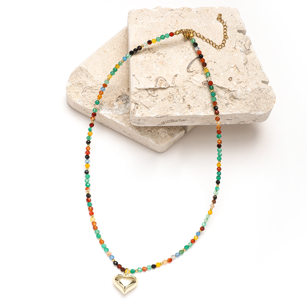 20g Weight Necklace Classification 1 Piece Quantity Travel Occasion Alloy, Agate Material Heart Shape Pattern Women's Gender Beaded Design Ethnic Style, Bohemian Style Ethnic Style Bohemian Heart Shape Alloy Agate Necklace In Bulk 21