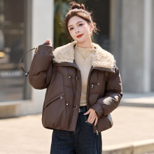 2025冬季新款大翻领毛领pu皮羽绒服女小个子洋气加厚皮衣外套MZ17
