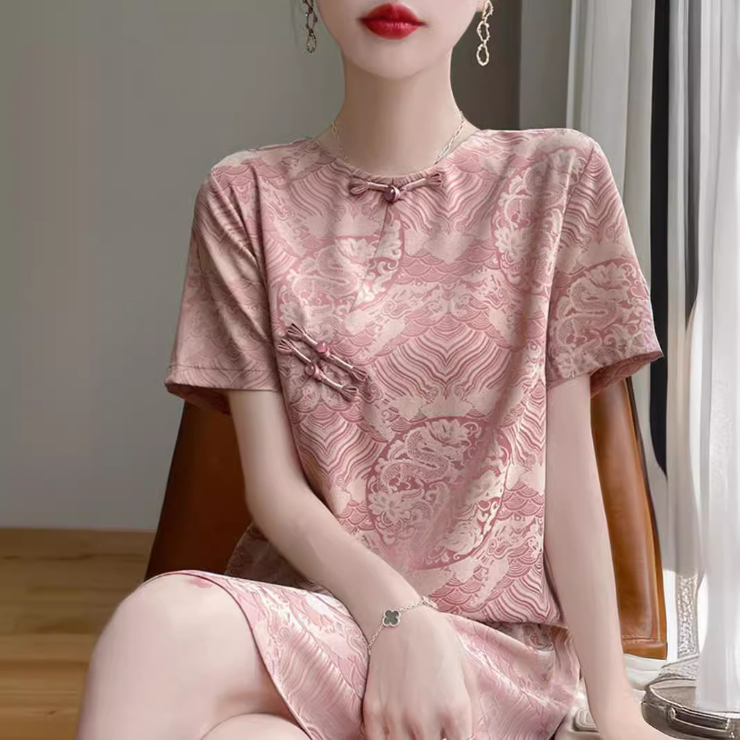 New Chinese-style Modernized Jacquard Cheongsam For Women 2024, High-end Exquisite Retro Short-sleeve With Buttoned_ecoleips.com