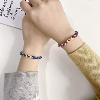 钉制刻字情侣小皮筋送给男朋友男友编织绳头绳皮套带手腕一对手绳