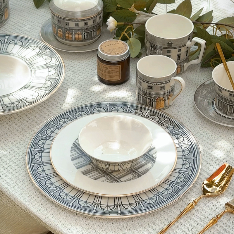 Bone China Tableware Set European Castle Series High-Value Tableware Exquisite Bowl Butterfly Spoon Set Home Dining Plate Gift Box