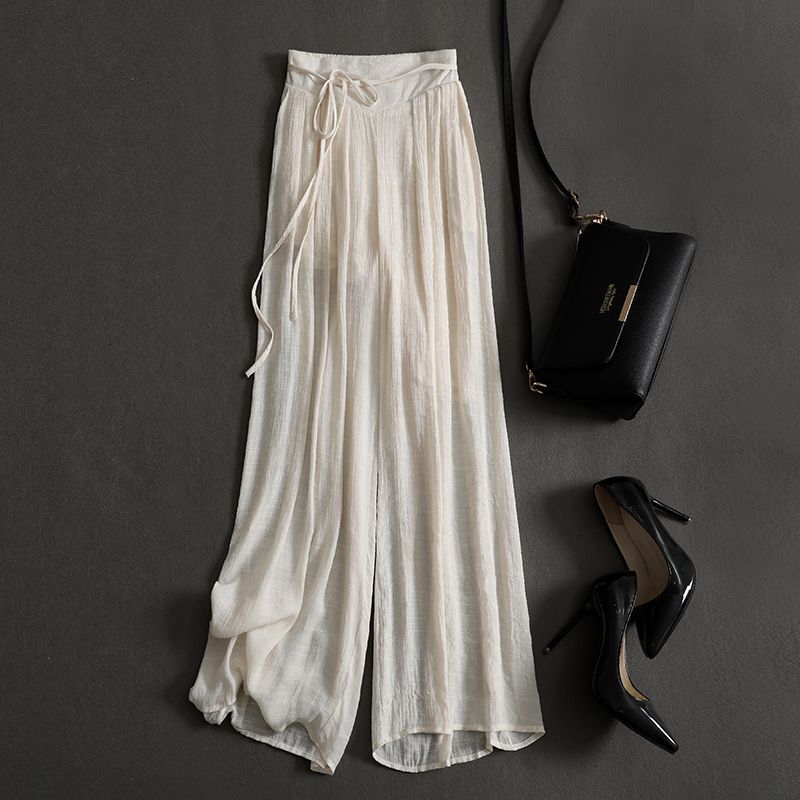 Light Luxury Classy Cotton and Linen Fluttering Pants Summer Pleated Texture Pleated Draped Loose Slimming Look Casual Wide Leg Culottes for Women
