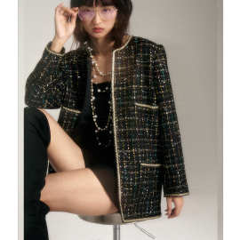 【盛都】秋新法式高级感亮丝粗花呢名媛小香风中长款上衣外套女