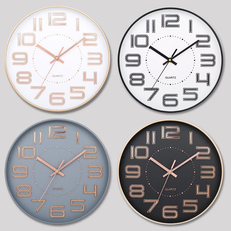 12 inch 30CM silent wall clock creative fashion home living room stereo digital simple clock wall clock