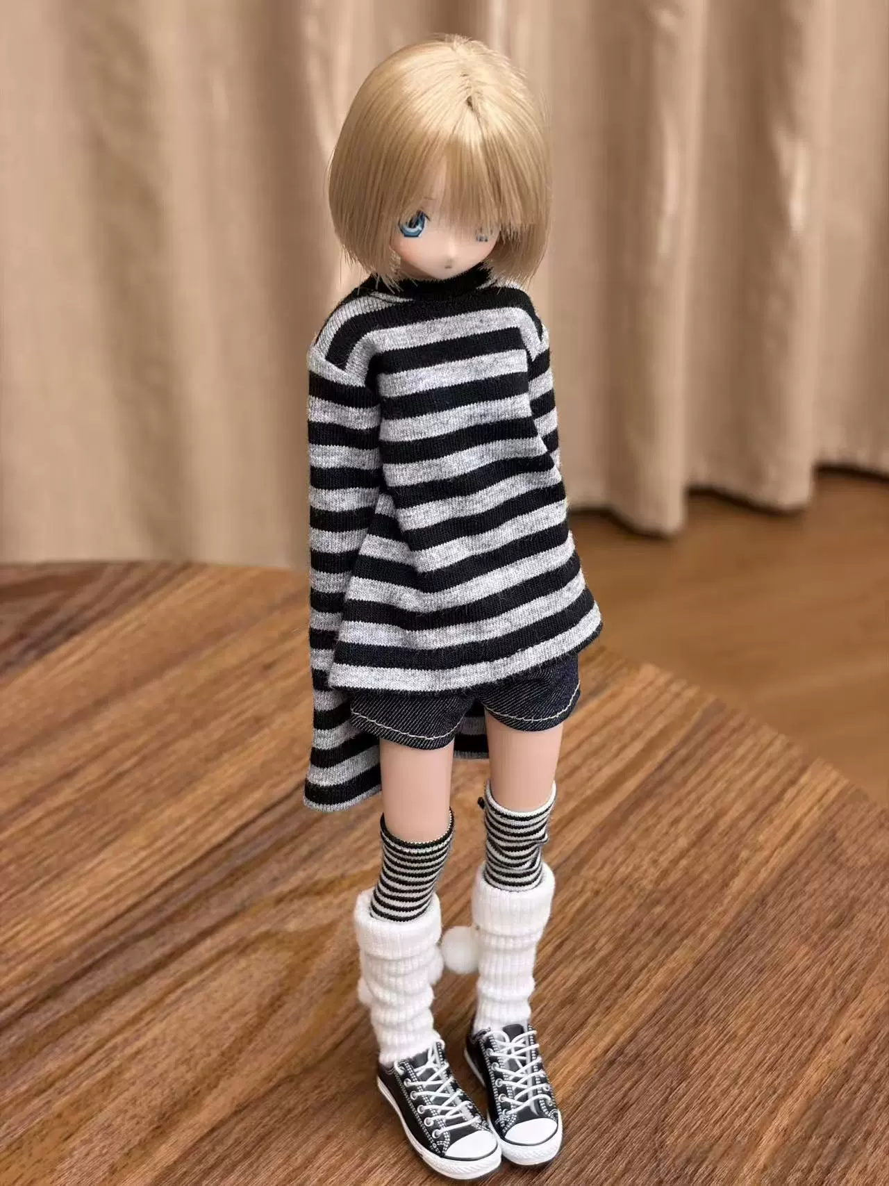 Аzone/ob22/blythe/Xiaoliu детский костюм верх черная полоса на деним шорты костюм Xiaobu повседневный костюм