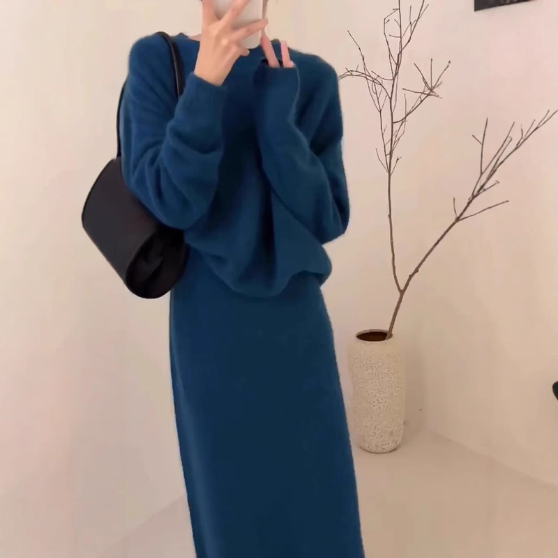 高级感慵懒针织套装裙女2025秋冬新款温柔风时尚毛衣半身裙两件套|undefined
