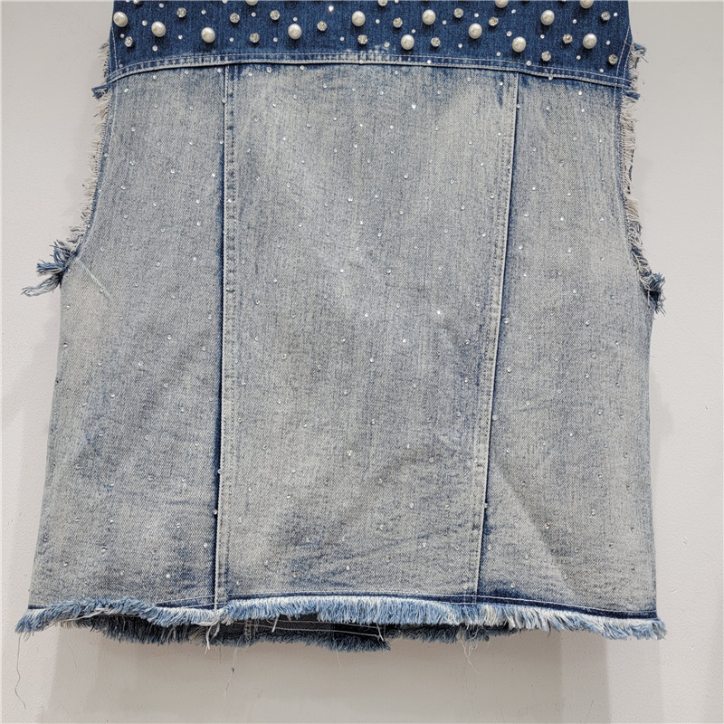Estación Europea 2023 primavera y verano nueva moda gradiente uñas perla Denim Chaleco de las mujeres sueltas todo fósforo abrigo chaleco moda