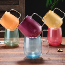 网红双层流沙玻璃杯子马克透明带把家用水杯茶杯高颜值双层杯