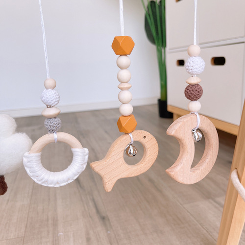 ins decorative Nordic style wooden fitness equipment ornaments newborn baby baby fitness stand children's toy bell