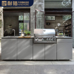 European and American Stainless Steel Cabinets Export Engineering Kitchen Cabinets Customized House Courtyard Barbecue Stove Integrated Overall Kitchen Cabinets