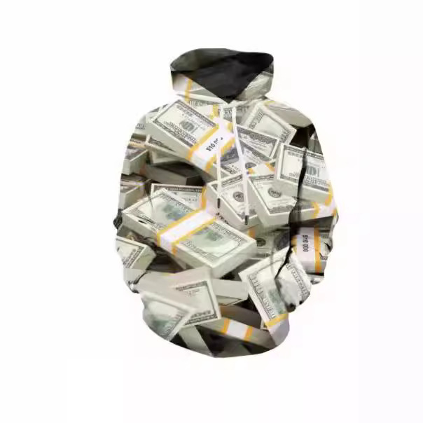 Men's Hooded Sweatshirt Interesting 3D Printed Money Clothes Hip-Hop Fresh Loose Men's and Women's Spring & Fall Same Style Cross-Border