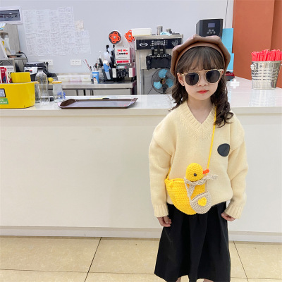 小红书新款时尚可爱毛线小鸭子儿童女童斜挎手机配饰凹造型包包女