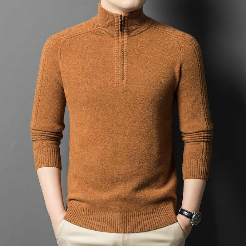 Woolen demi-season solid color knitted trend sweater with zipper