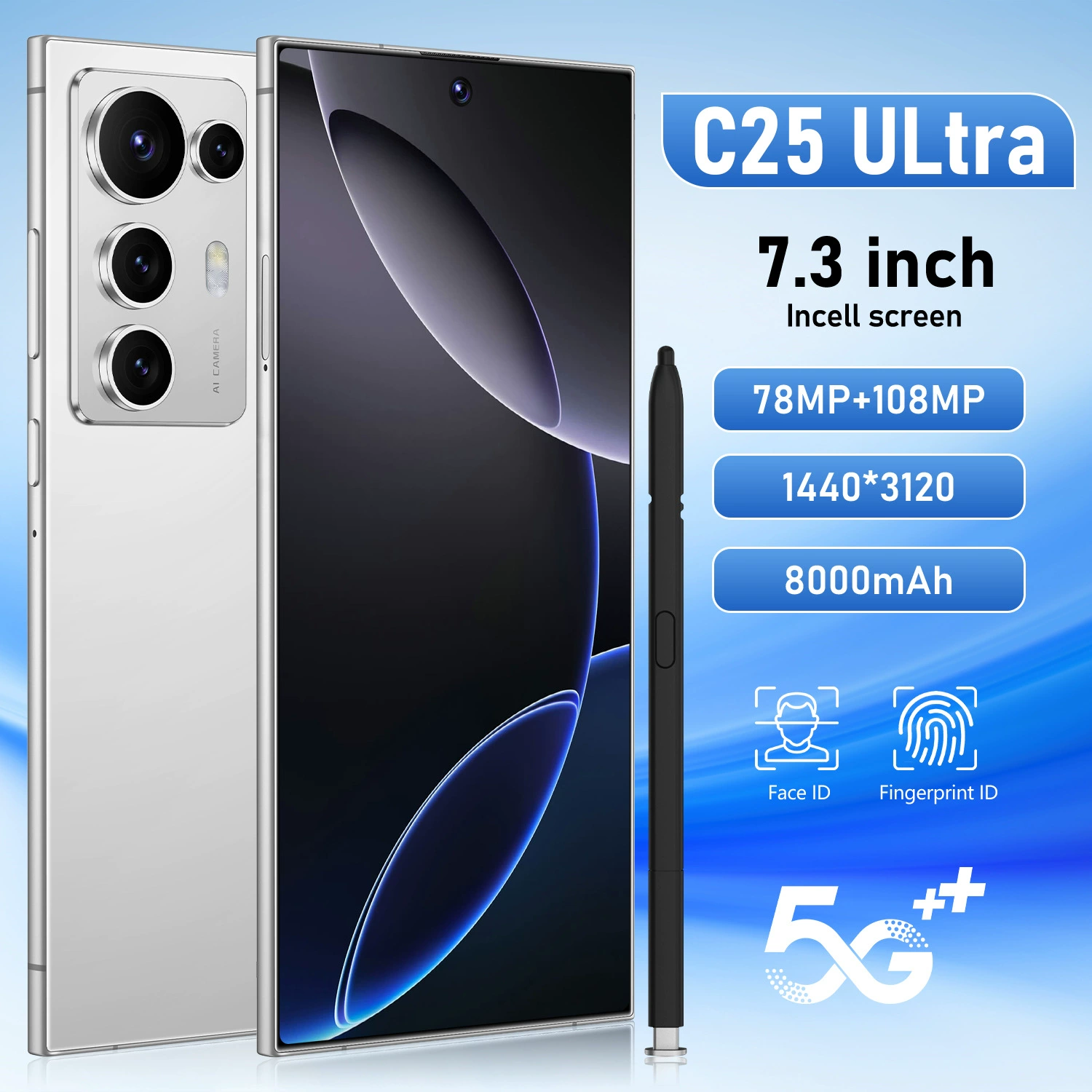 Смартфон C25 Ultra, Android 16, 7,3″ Incell, 8000 мА·ч, 5G (варианты 16+1T)