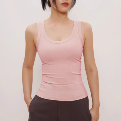 夏の新しいスタイルの女性用アイスフィールスレッドキャミソール、大きなラウンドネック、ノースリーブ、幅広のショルダーストラップ、スリムなインナーレイヤリング