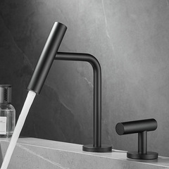 All copper creative hot and cold basin faucet bathroom bathroom cabinet washbasin single handle double hole split faucet