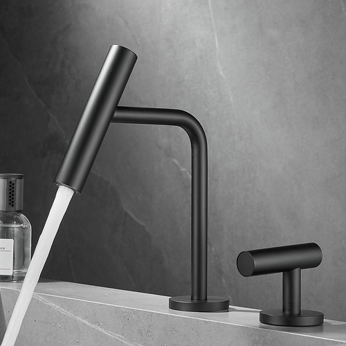 All copper creative hot and cold basin faucet bathroom bathroom cabinet washbasin single handle double hole split faucet