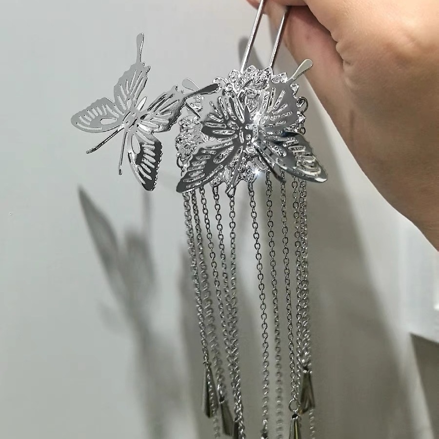 Nueva mariposa metálica china pinzas de cabello chicas estilo antiguo pinzas de cabello