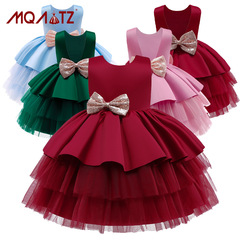 歐美新款公主裙蓬蓬網紗裙女孩走秀洋氣鋼琴演出服children gown