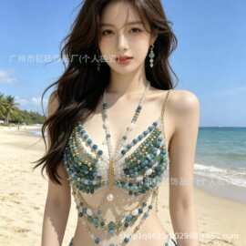 欧美跨境热销手工珠子挂脖项链 性感辣妹抹胸吊带背心 身体链批发