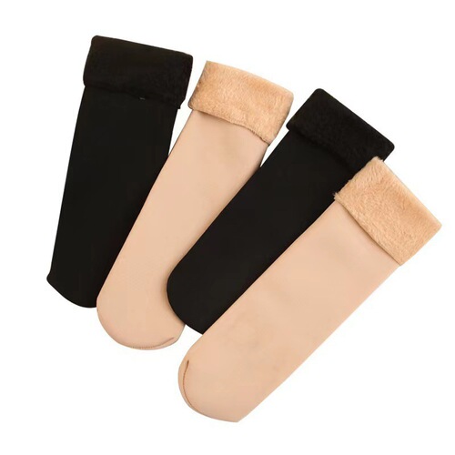 Snow Boots Women's Fleece-Lined Thickened Winter Skin-Colored Thigh-High Stockings Skin-Color Black Fleece-Lined Socks Warm Socks Stocking