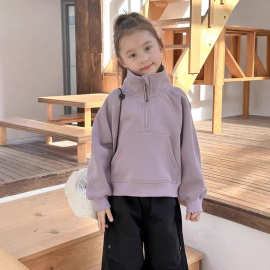 女童卫衣外套2025拉链新款儿童洋气立领宝宝加绒秋冬潮款上衣粉色
