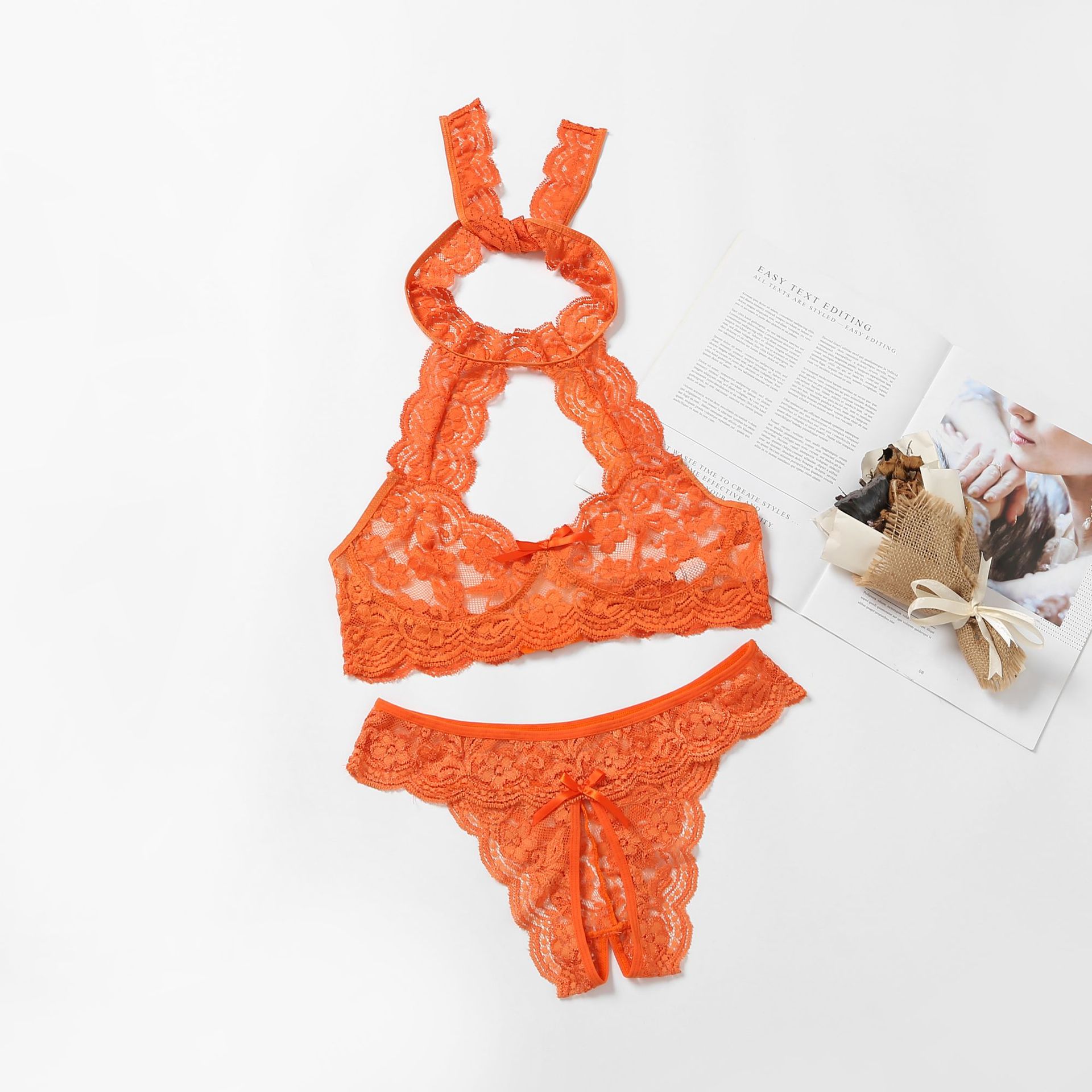 European and American sexy sexy pajamas women's sexy tight underwear suit two-piece lace bra and panties suit