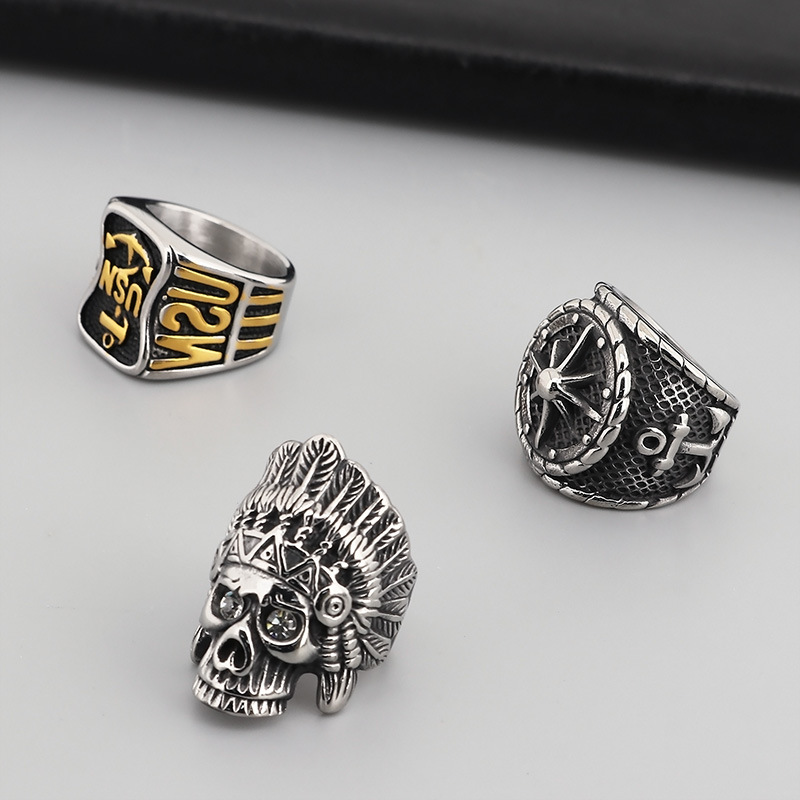 Punk Star Skull Titanium Steel Plating Men's Rings display picture 3