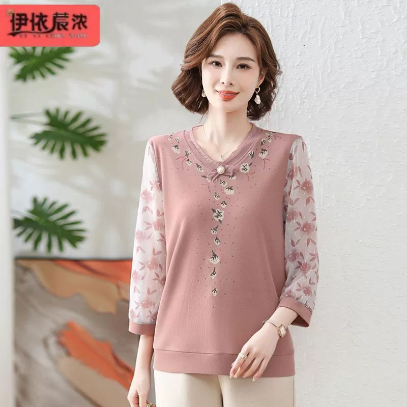 Летний женский топ-футболка с коротким рукавом для мам, 45 лет, женский тонкий дышащий Мягкий Топ, рубашка с рукавами 3/4