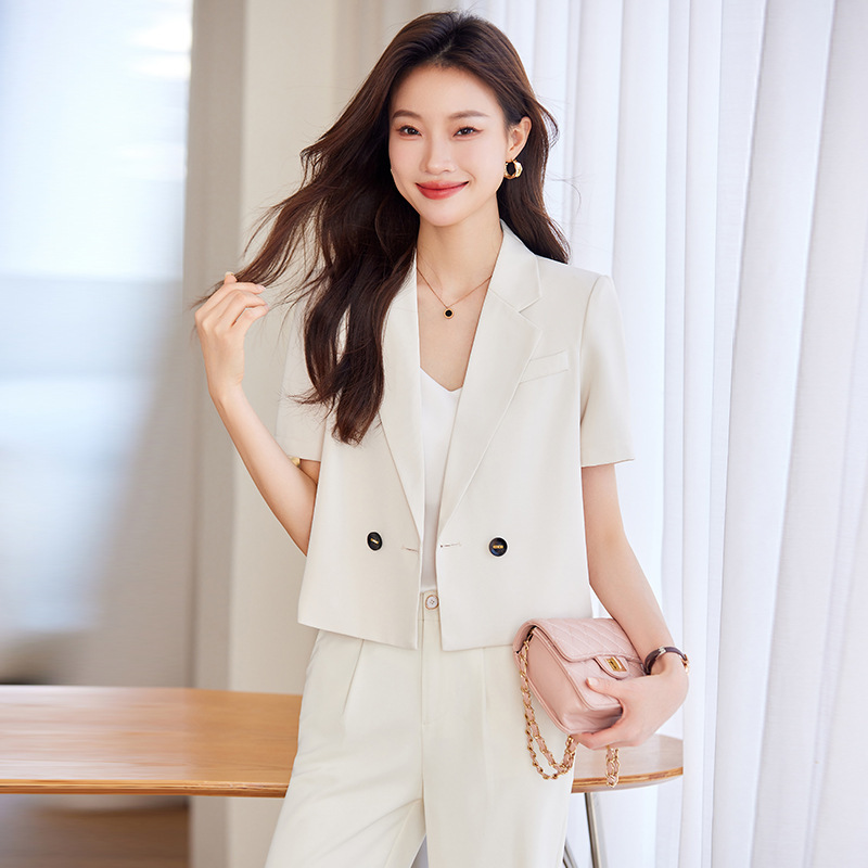 Chiffon suit jacket women's loose small summer elegant thin professional short sleeve suit suit wholesale