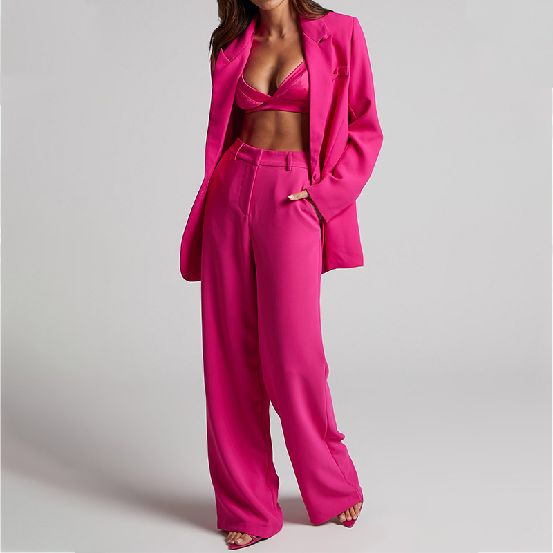 Women's Clothing 2024 Spring New Women's Fashion Temperament Lapel Long Sleeve High Waist Trousers Two piece Set_voghion.com