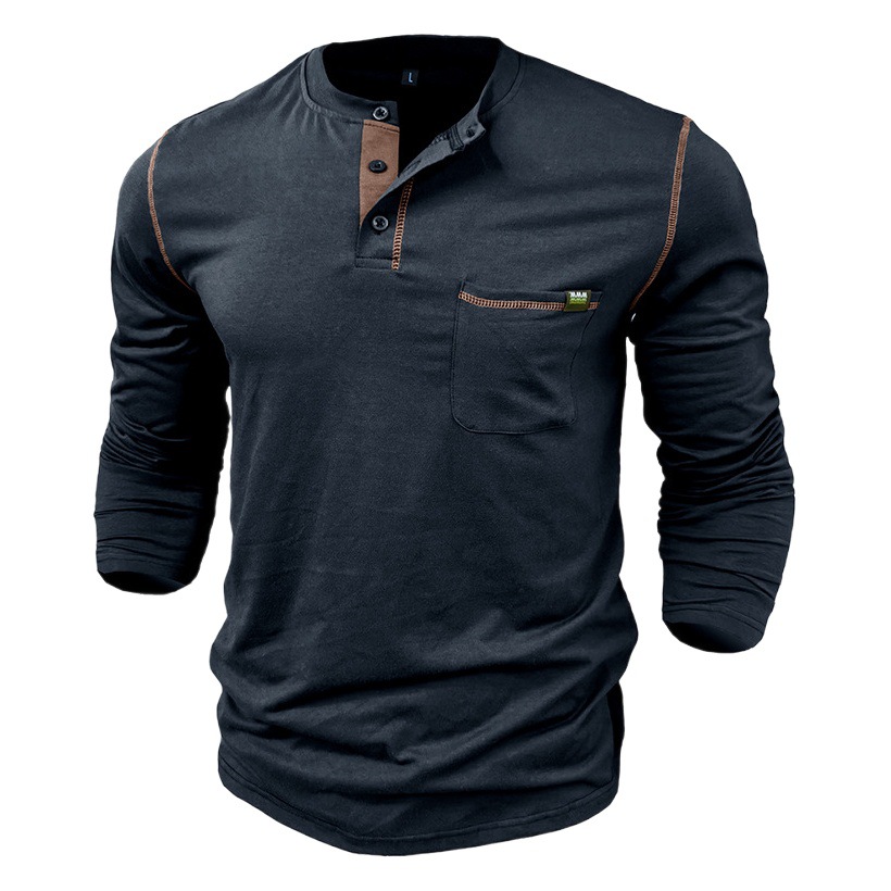 2024 otoño e invierno Camiseta de manga larga transfronteriza para hombres europeos y americanos Camisa Henry para hombres de comercio exterior Camiseta a juego de color de Amazon