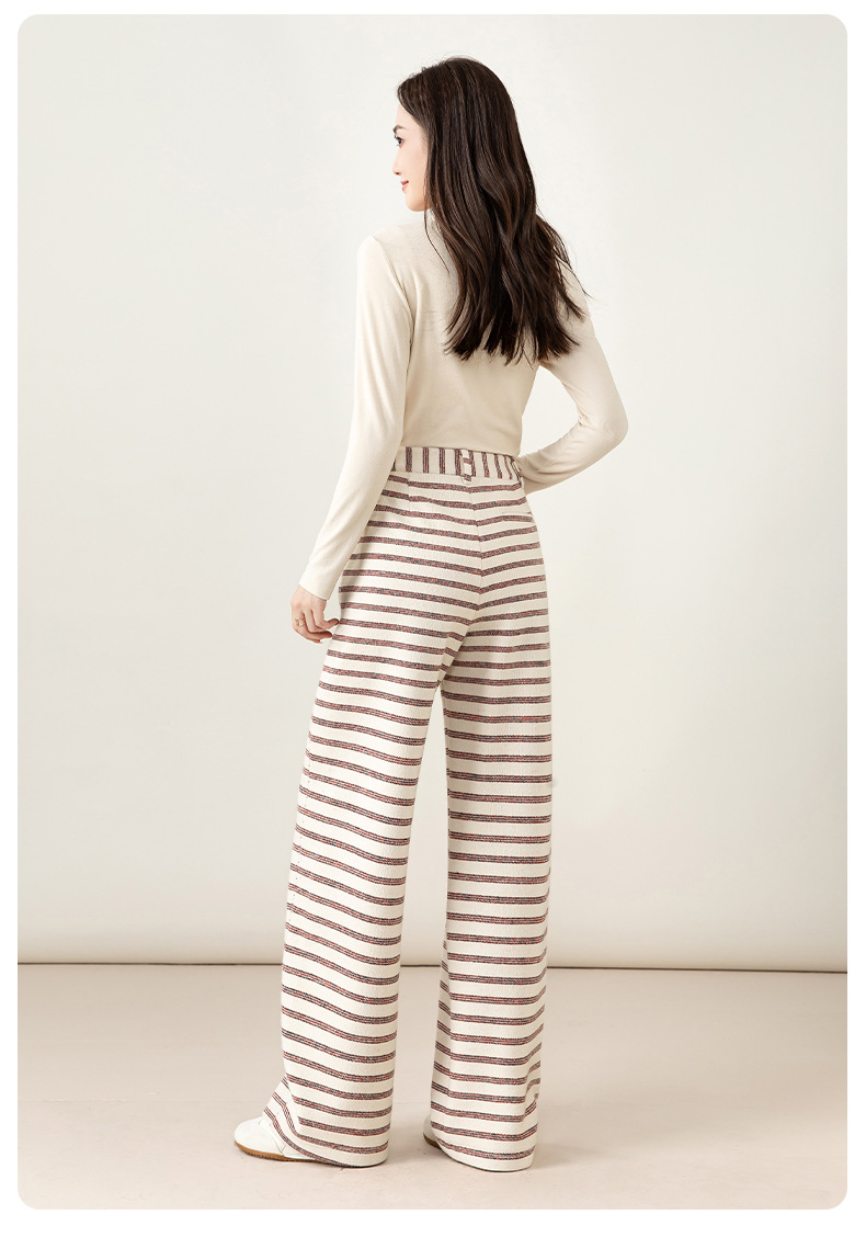 Quần culottes nữ ống rộng cạp cao sọc kẻ phong cách vintage — sọc đỏ chi tiết 29