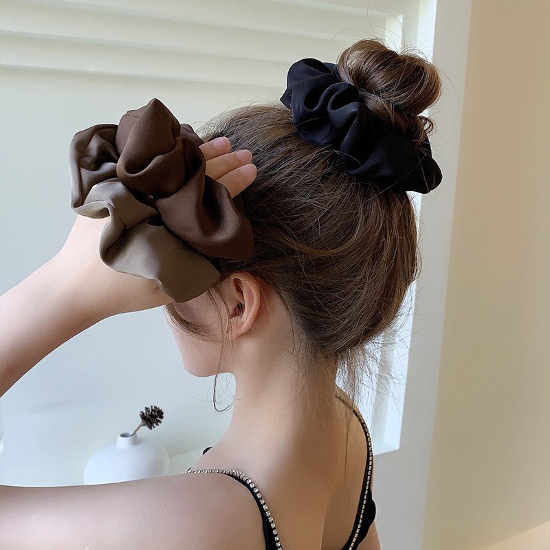 Moda coreana de color sólido lujoso satén anillo de cabello de intestino 13cm de alta elasticidad de seda simulada correa de cabello para mujeres image 4
