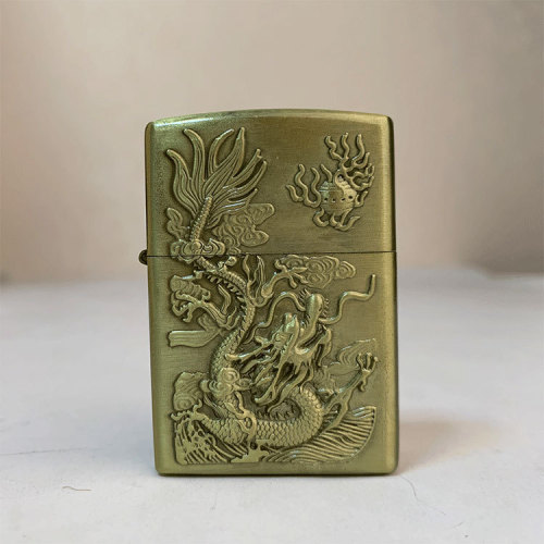 Bronze kerosene lighter dragon ball embossed metal engraving craft retro style lighter wholesale