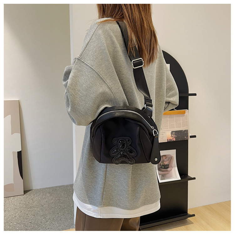 commuter leisure bear sequined Oxford cloth bag crossbody bag chest bag shell bag_voghion.com