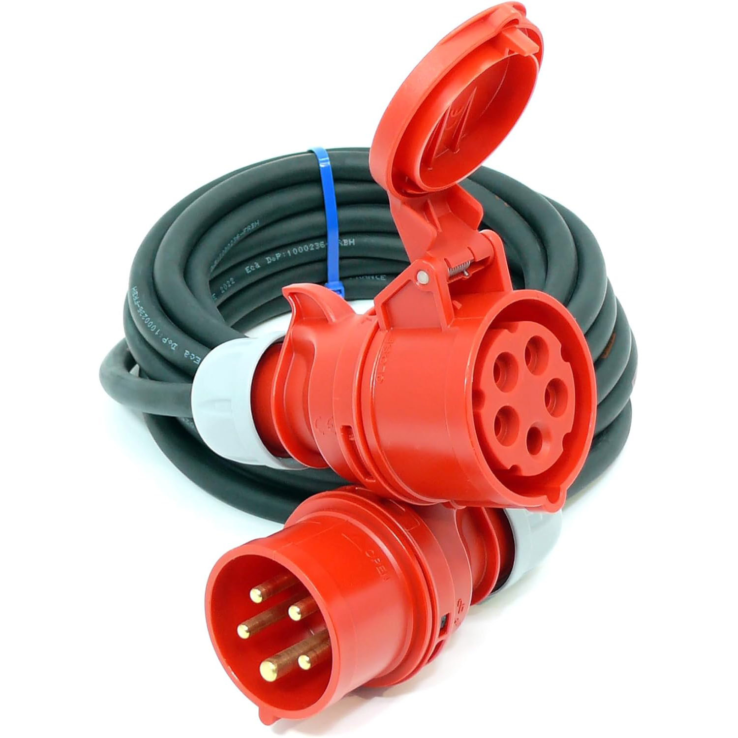 欧规32A IP44 CEE插头插座延长线H07RN5芯4平方6平方橡胶电源线