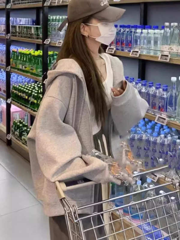 Ins超火連帽衛衣女春秋oversize薄いコート韓国版ファッションゆるい怠惰なカーディガン上着|undefined